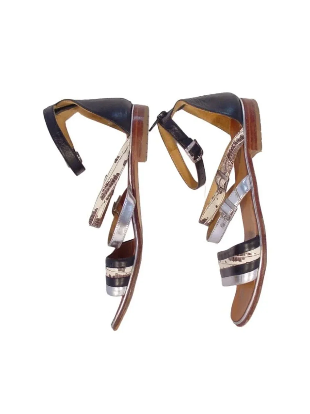FLUEVOG Zambezi $228 Strappy Snake Print Leather Sandals 8 - Made in PERU - Picture 2 of 9